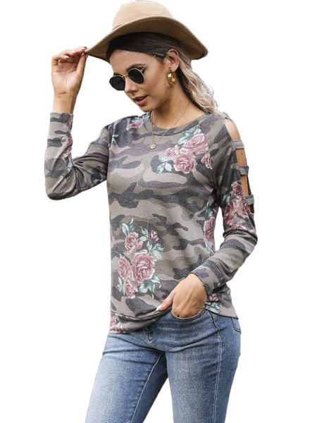 

dearcase cut-out raglan sleeve floral & camo pullover 68nq#, Black