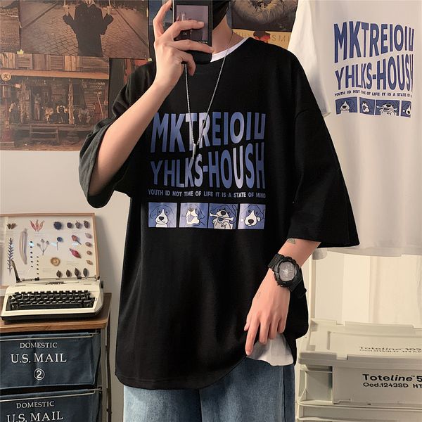 

2022 summer new mens t-shirts fashion casual print letters short sleeve cotton round neck loose street style couple clothes black white s-5x, White;black