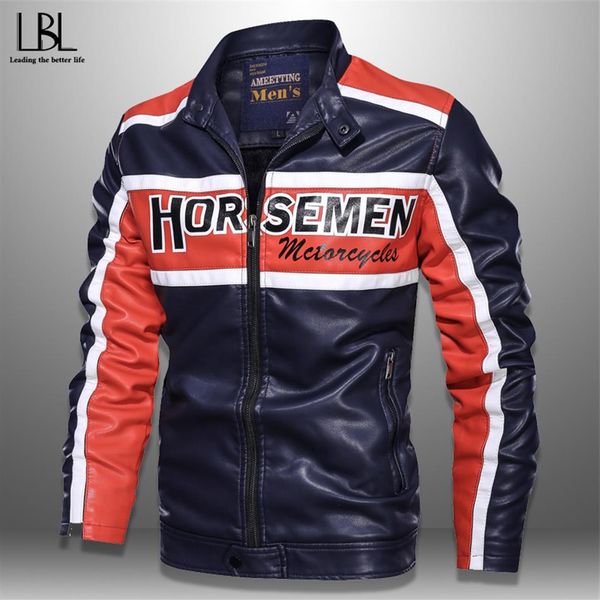

2019 new fashion mens bomber jacket winter motorcycle pu leather jackets cool racing fleece striped coat autumn men pilot slim260j, Black;brown