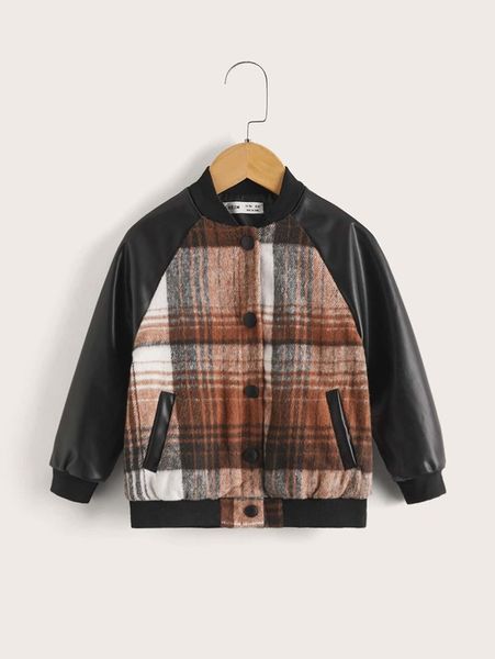 

toddler boys plaid raglan sleeve wool-mix bomber jacket she, Blue;gray