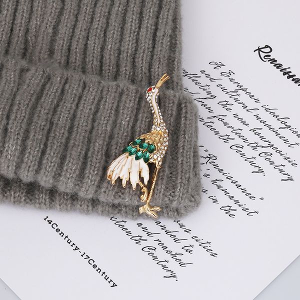 

white green diamond red-crowned crane brooch women men zinc alloy anti-emptied suit skirt clothes badges animal sweater clothing collar lape, Gray