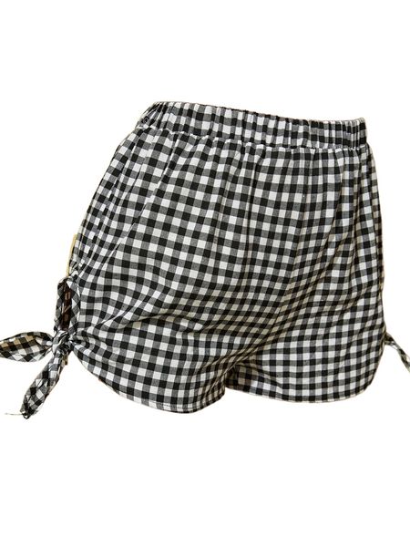 

knot detail gingham print shorts 99oa#, White;black