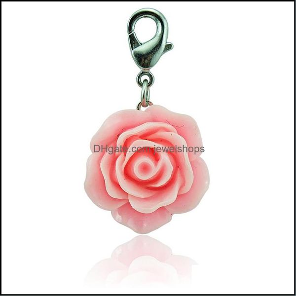 

fashion floating lobster clasp charms sier plated resin rose flower pendants diy for jewelry making drop delivery 2021 findings components, Bronze;silver