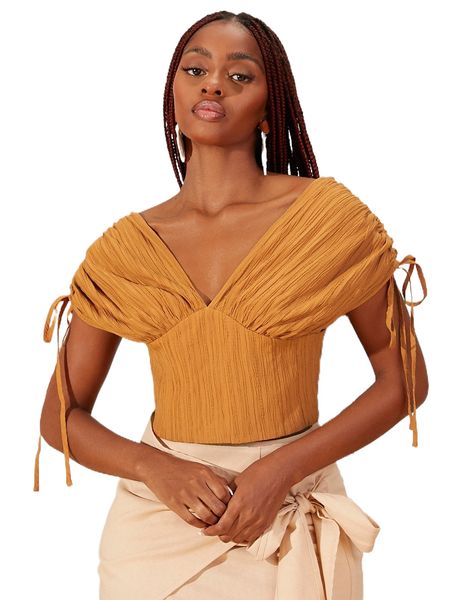 

newness ruched drawstring shoulder tank c0kt#, White