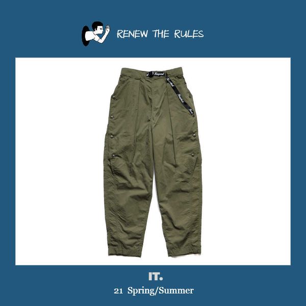 

hongri 21ss and kapital hirata trend loose tapered military green breasted military style casual pants, Black