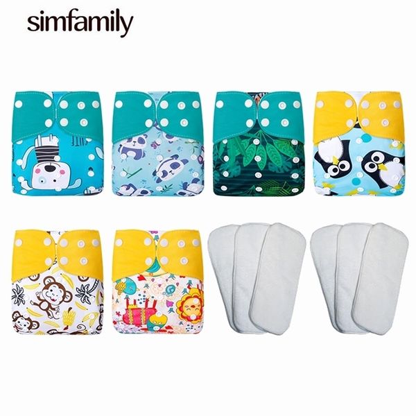 

[simfamily]6pcs nappy+6pcs insert washable baby cloth diaper cover adjustable nappy reusable diapers available 220512
