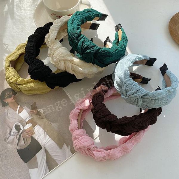 

fashion women's hair accessories casual pleated hairband light mesh cool headband center knot headwear girls, Slivery;white