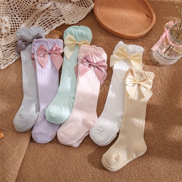 

toddler baby girls long stockings cute infants solid elastic bow ruffled socks kids floor leggings, Pink;yellow