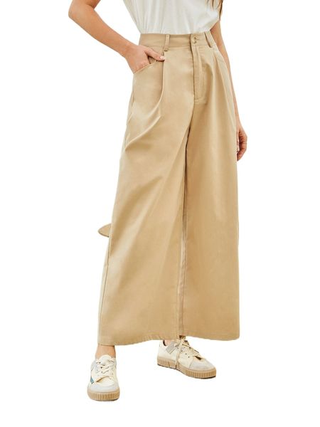 

solid slant wide leg pants 83il#, Black;white