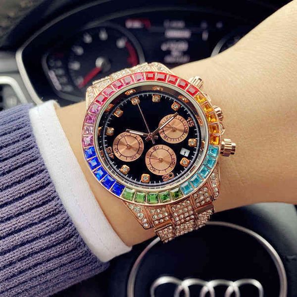 Uxury Watch Date Gmt Аутентичная атмосферная атмосфера Ditong Rainbow Diamd