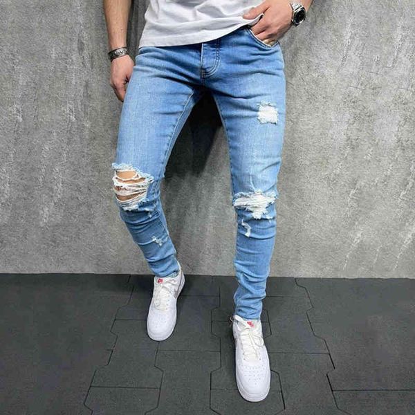 

men's jeans men's wear out elastic jeans and skinny rblo, Blue