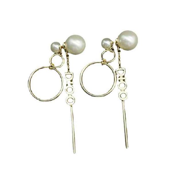 

alphabet earrings red pearl tassel circle ring earrings jewelry, Black