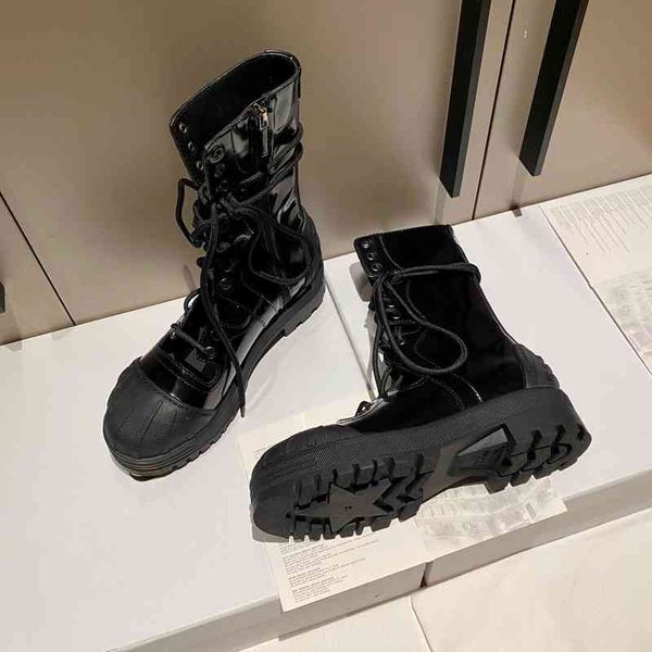 

motorcycle boots women's leather boots small and medium leg spring shoes punk marten style cross series, Black