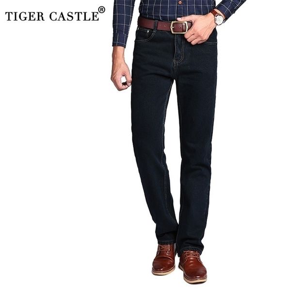 

tiger castle high waist 100% cotton mens classic jeans baggy brand male straight denim pants spring winter thick jeans men 210318, Blue