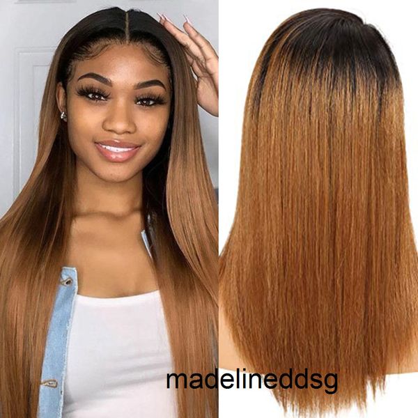 

kisshair 4x4 lace closure wig t1b27 t1b30 ombre color brazilian human hair wig golden blonde medium auburn front lace wig 3rls, Black