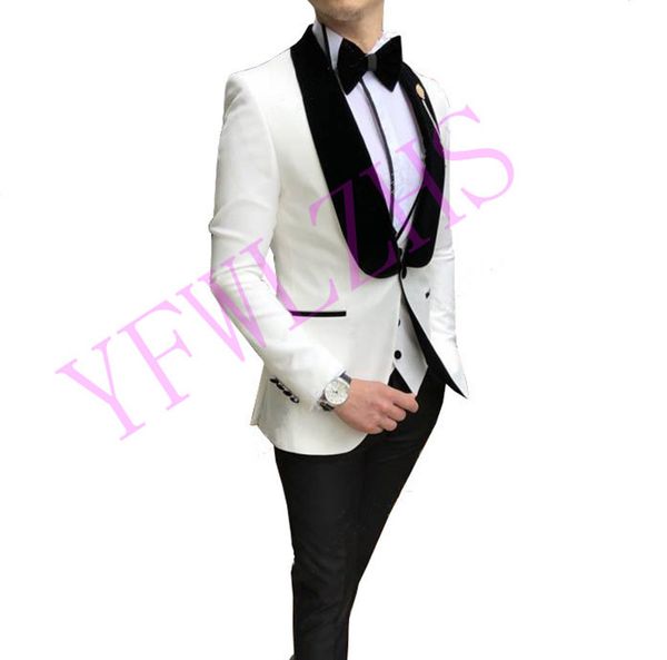 

men suits one button groom tuxedos shawl lapel groomsmen wedding/prom/dinner man blazer jacket pants ttwo buttonsie vest w705, Black;gray