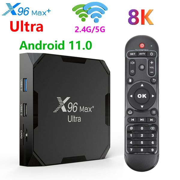 

x96 max+ ultra android 11.0 tv box amlogic s905x4 2.4g/5g wifi 8k h.265 hevc set ox media player support micro sd card x96max