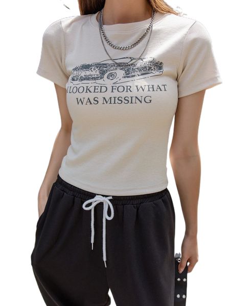 

dazy car & slogan graphic tee f7oj#, White