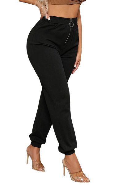 

sxy high waist o-ring zip fly sweatpants l29a#, Black;white
