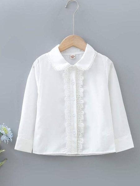 

little girl's plain lace shirt she, White;black