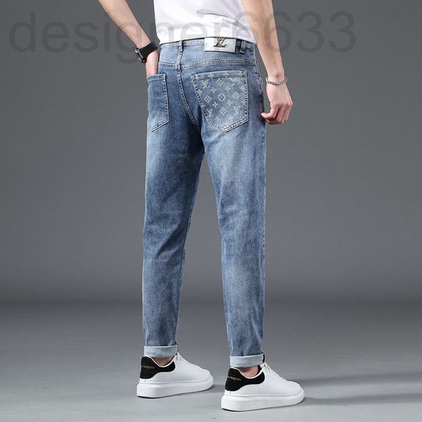 

men's jeans designer spring cotton korean version small foot slim fit international brand printing fashion wyqw, Blue