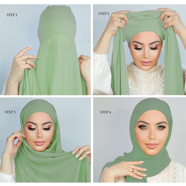 

pin instant chiffon hijab scarf undercaps women hijabs with inner underscarf caps islam muslim headscarf 220718, Blue;gray
