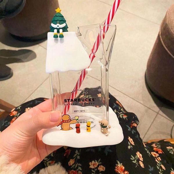 

starbucks christmas gift mugs 480ml transparent milk carton shaped glass wi295o