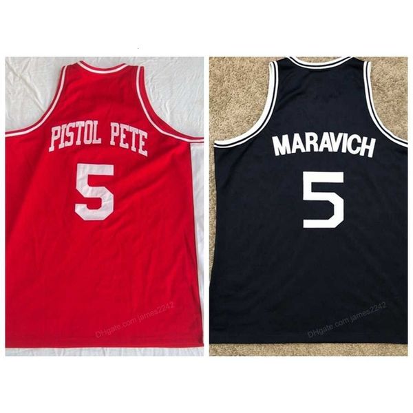 Nikivip Pete Maravich #5 Daniel High School Basketball Jersey costuraram azul vermelho qualquer tamanho 2xs-3xl 4xl 5xl Retro Vest Jerseys