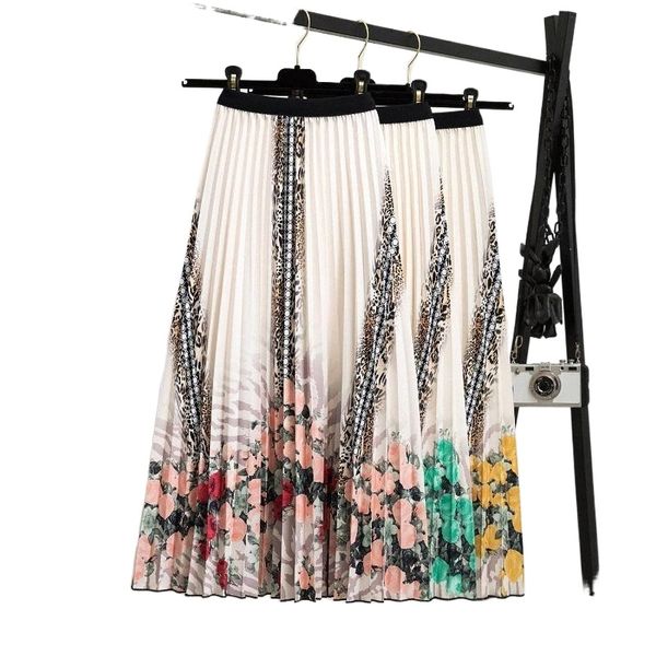 

skirts women rose digital printing skirt elastic band 3color pick v0lj#, Black