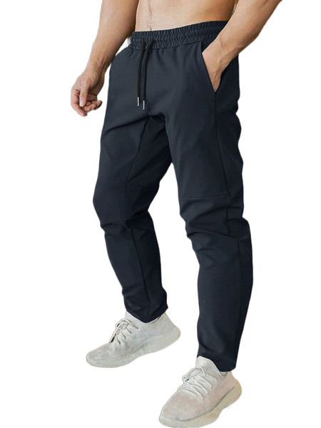 

men slant pocket drawstring waist pants s2s4#, Black