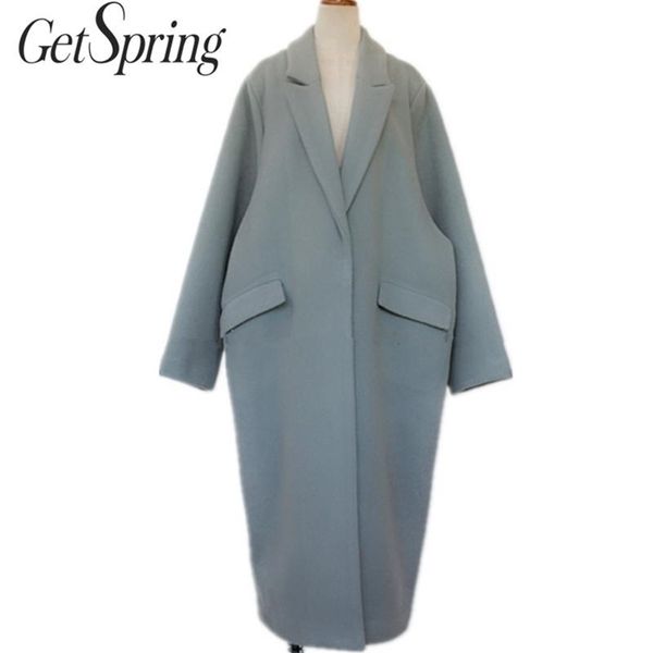 

getspring women wool coat thickened cashmere overcoat loose long autumn winter wool jacket women oversized coat woolen coat 201222, Black