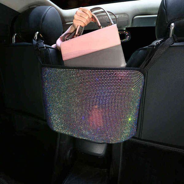 

2pc crystal rhinestone car storage bag organizer barrier of backseat holder multi-pockets car container stowing tidying y220414