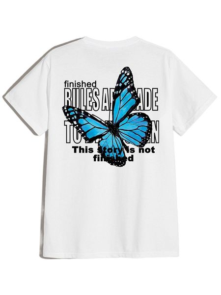 

men butterfly and slogan graphic tee n5y1#, White;black