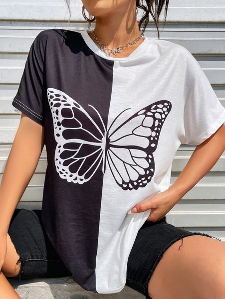 

two tone butterfly sleeve oversized tee q1dl#, White