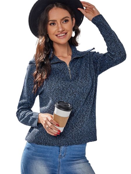 

marled knit quarter zip sweater u4gu#, White;black