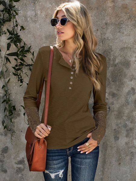 

button contrast lace rib-knit tee m2sl#, White