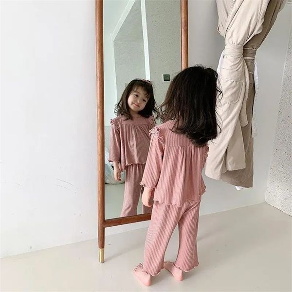 

baby girl pajamas suits spring autumn casual sleepwear children's korean style clothing sets kids homewear clothes 2pcs 220507, Blue;red