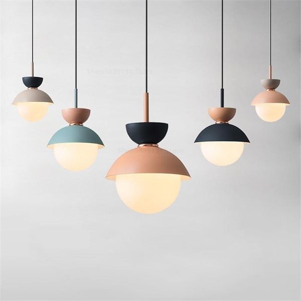 Pendelleuchten Nordic Moderne Lichter Kleine Kronleuchter Kreative Persönlichkeit Macaron Licht Schlafzimmer Nachttischlampe LED Küche HängelampenPendelleuchte