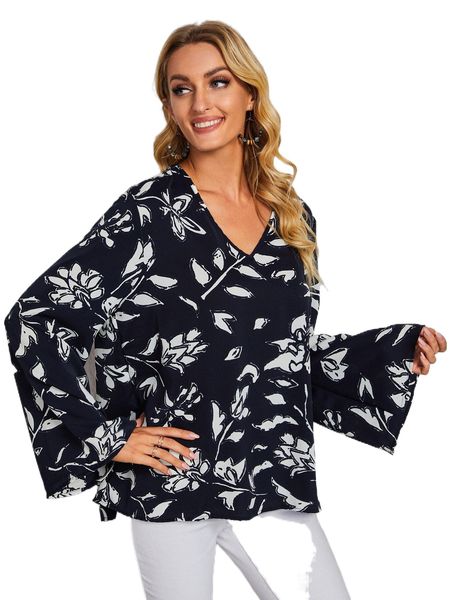 

emery rose plants print flounce sleeve blouse z3ua#, White