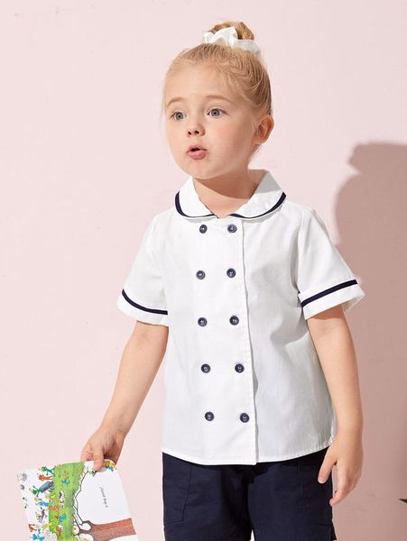 

toddler girls double button front blouse she, White;black