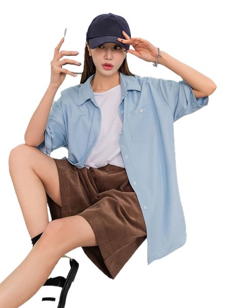 

dazy pocket front drop shoulder blouse l7ho#, White