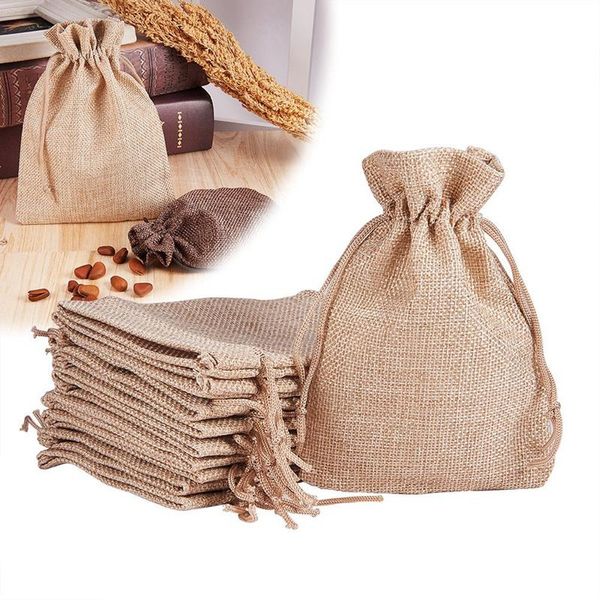 Takı Torbaları Çantalar Hediye Düğün Hessian Jute Ketenleri Doğum Günü Partisi Favorsjewelry için Drawstring