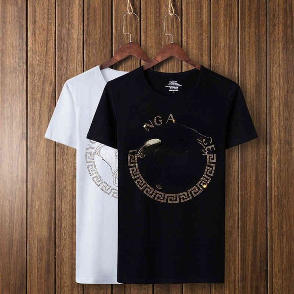 

summer new youth medusa diamond short sleeve t-shirt men's slim fit large round neck t shirts for men tshirts fashions poloshirt shirt, White;black