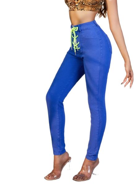 

h.igh w.aist grommet l.ace u.p front s.kinny j.eans 17fm#, Blue