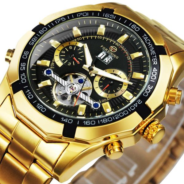 Armbanduhr Forsination Gold Skeleton Männer Watch Luxury Mens Uhren Top Brand Tour -Million Mechanical Automatic Stahlgurt Armbanduhruhr