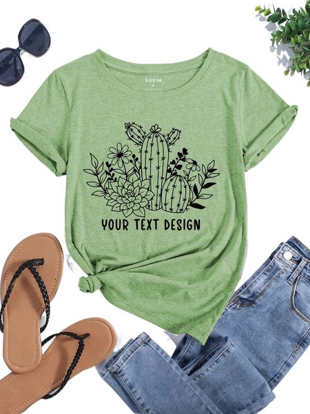 

cactus and slogan graphic tee x9ms#, White