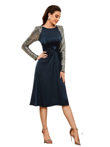 

contrast sequin raglan sleeve dress f4ss#, Black;gray