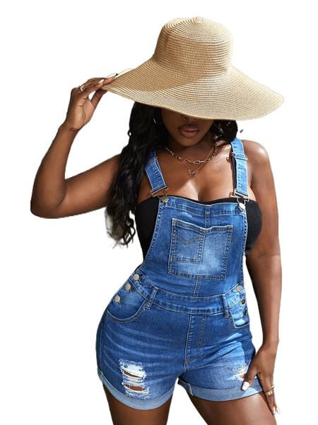 

sxy ripped roll up hem denim overall romper r34c#, Black;white