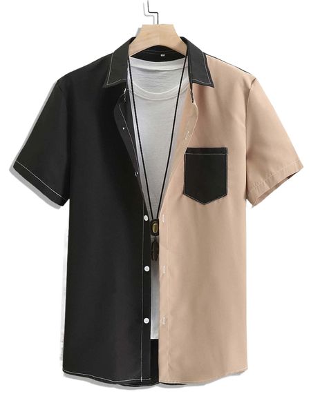 

romwe guys colorblock shirt without tee b5qw#, White;black