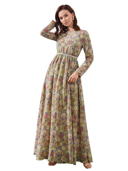 

allover floral print dress without belt i2la#, Black;gray